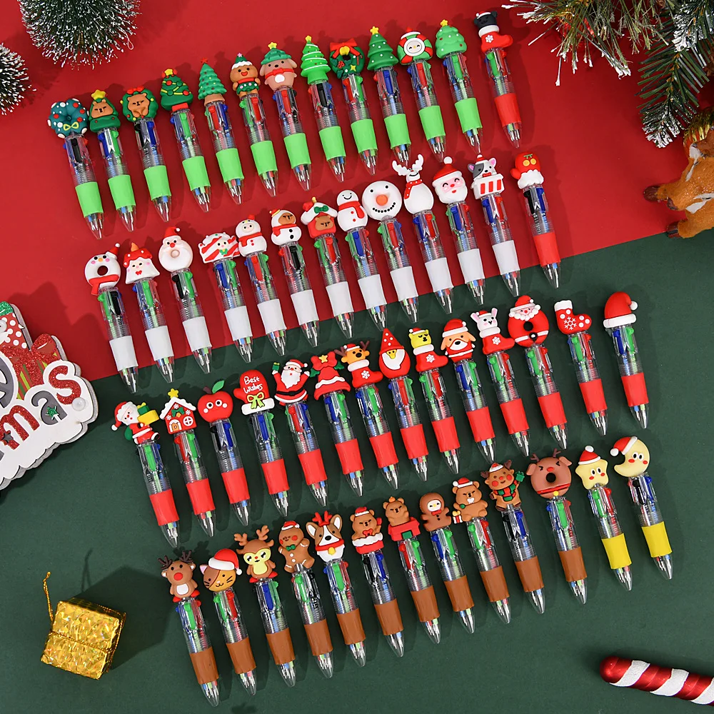 10pcs/lot cute christmas cartoon 4 color ballpoint pen kawaii mini pocket pen christmas gift student school office stationery