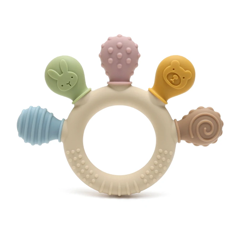 new hand multicolor silicone baby ring teether anxiety teething toys 0 12 months chew beads sensory gum relief soother baby