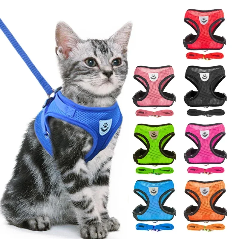 cat harness vest walking lead leash for puppy dogs collar polyester adjustable mesh dog harness for small medium pet accessories