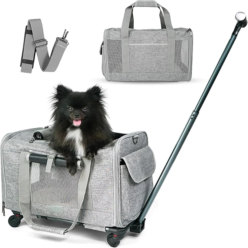 pet carrier with wheels for dogs up to 15lbs & cat airline approved dog carrier rolling pet carrier foldable pet stroller
