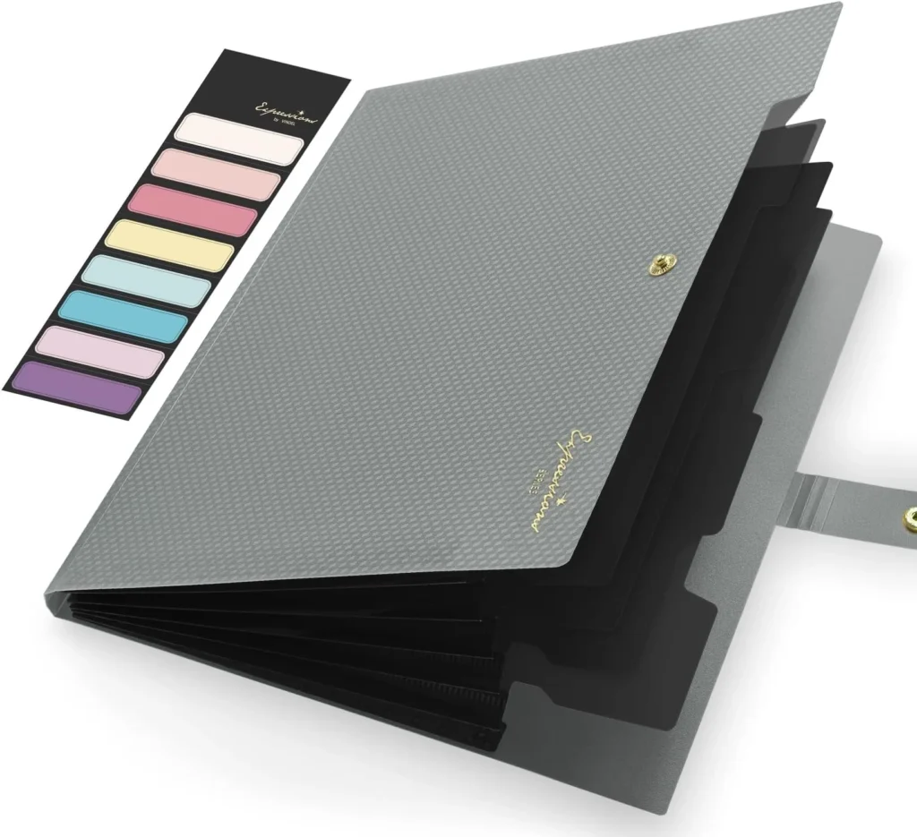 expanding file folder,5 pocket folders for documents,portable paper organizer for school office supplies,a4 size