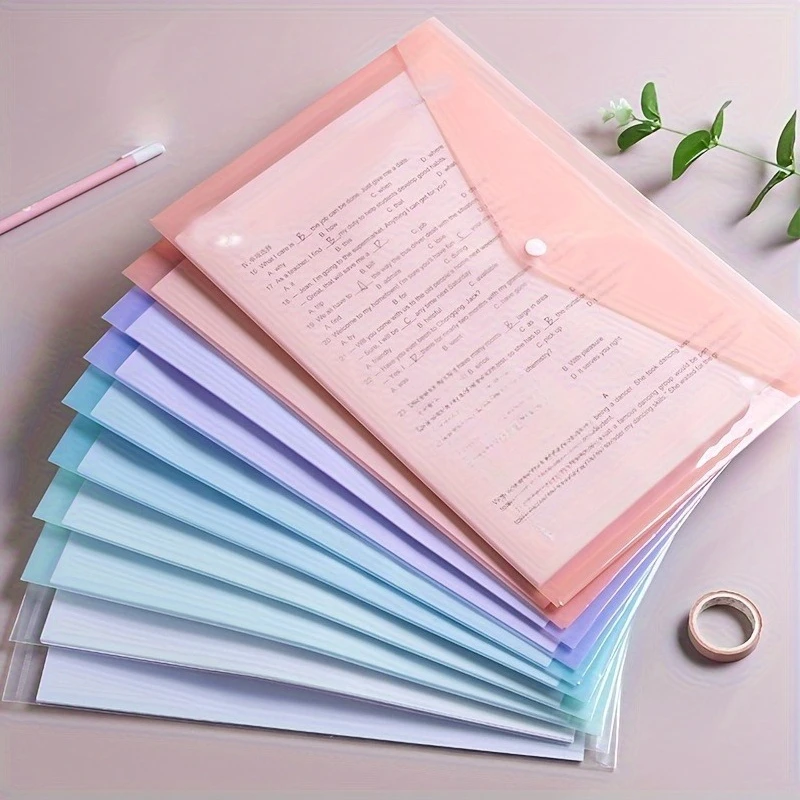 10pcs a4 transparent plastic file folders, waterproof pp document storage bags for student test papers & office organization