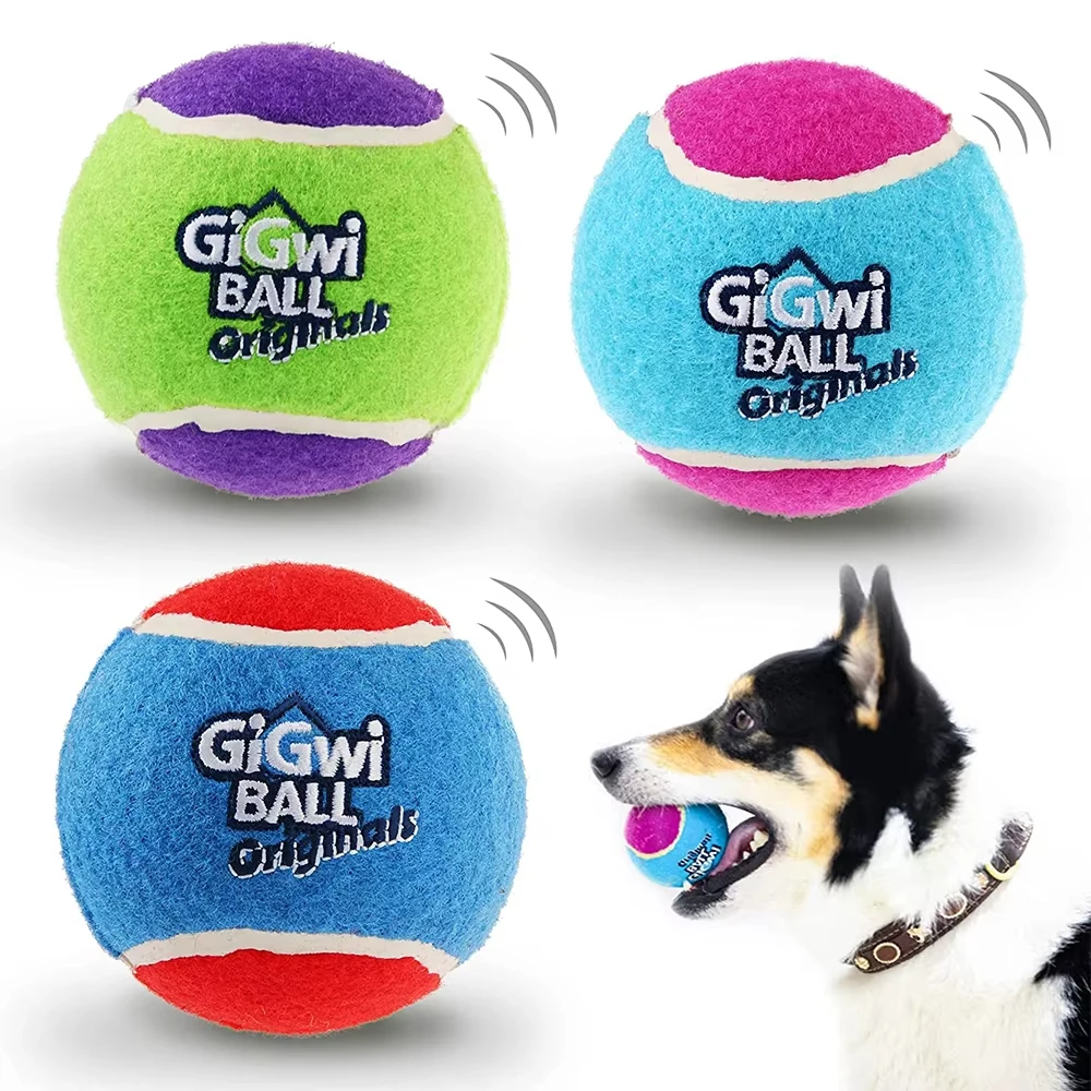 ouzey 4pcs/set pets dog squeaky tennis ball toys bite resistant high bounce sound rubber ball for small medium dogs training toy