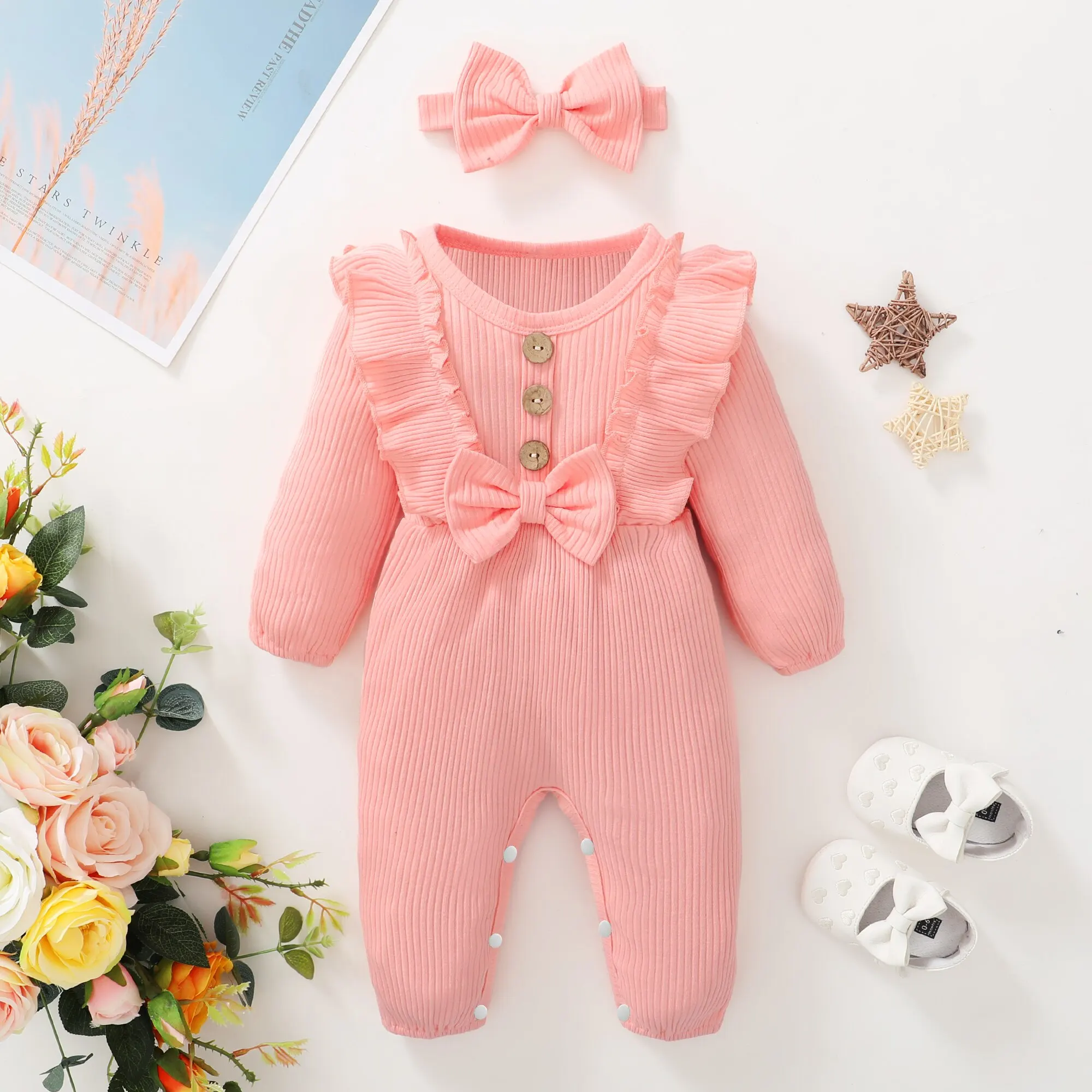 newborn baby girl romper long sleeved ruffle bodysuit with headband autumn & winter onesie outfit clothing for baby 0 18 months newborn baby girl romper long sleeved ruffle bodysuit with headband autumn & winter onesie outfit clothing for baby 0 18 months