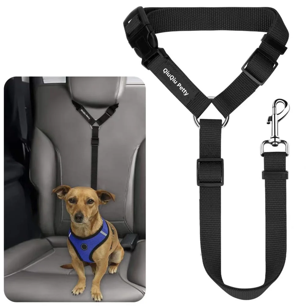 solid color two in one pet car seat belt nylon lead leash backseat safety belt adjustable dogs harness collar pet accessories